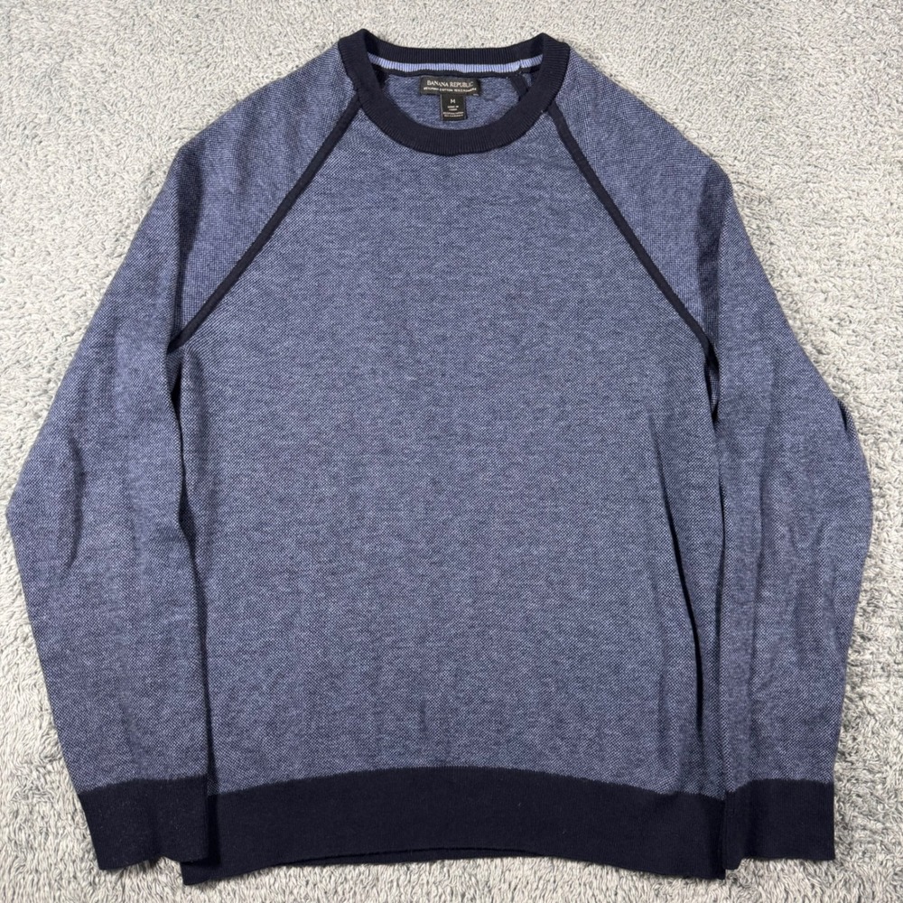Banana Republic Sweater Mens Medium Blue Pima Cotton Cashmere Crewneck Raglan